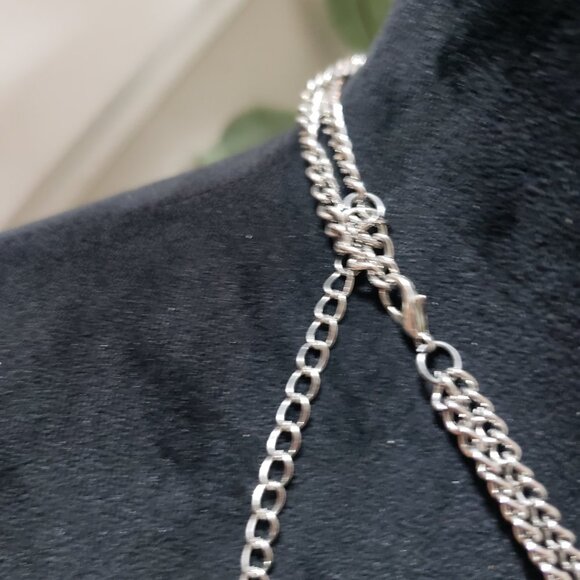 Womens Fashion Double Stranded  Silver Tone Chain Blue Beads Necklace with Lobst - Picture 4 of 6